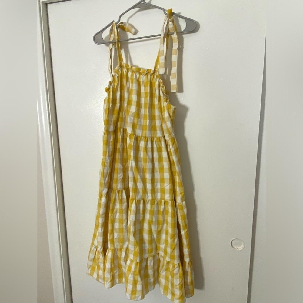 SHEIN Yellow and white Gingham print ruffle hem cami dress size 2XL